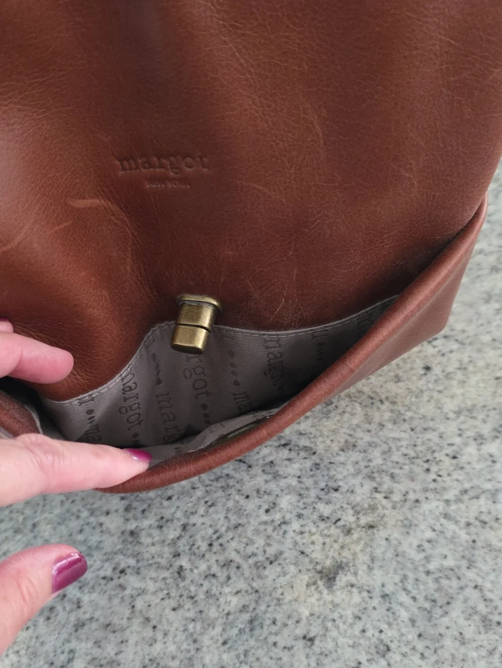 Margot Cognac Brown Leather Crossbody with Turn-Lock Pocket